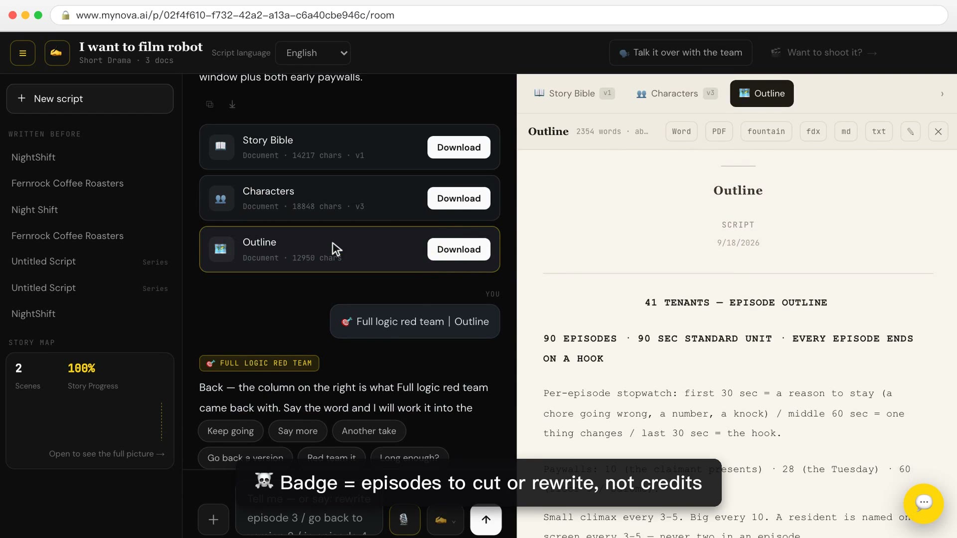 The episode outline: 90 episodes, 90 seconds each, every episode ends on a hook