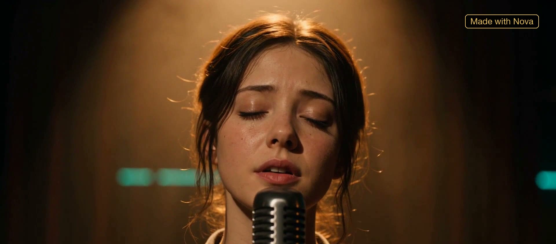 A singer at a microphone, one shot from Last Call
